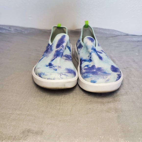 Oofos OOmg Low Recovery Shoes Blue White Tie Dye Slip On Sneakers Womens 9.5
